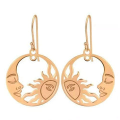Rose Gold Laser Cut Moon and Sun Earrings