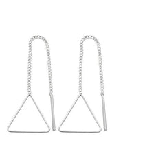 Silver Thread Through Triangle Earrings