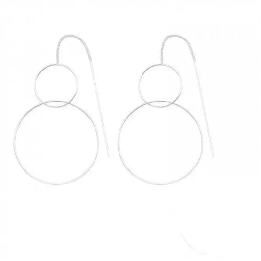 Silver  Double Circle Thread Earrings