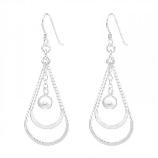 Silver Pear-Shaped  Hanging Ball Earrings