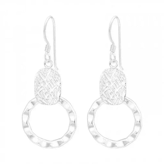Silver Textured Circle Earrings for women