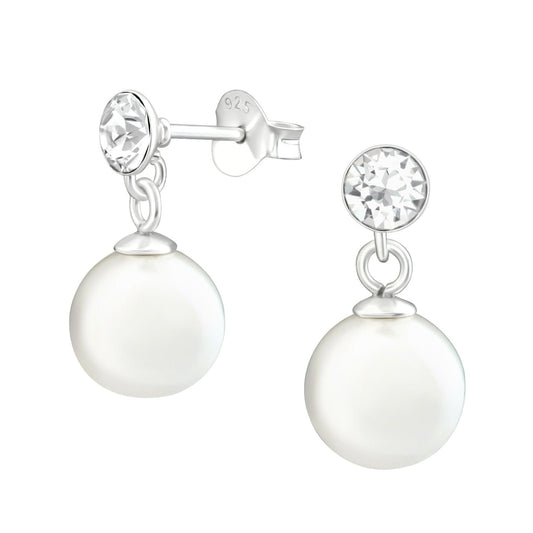 Silver Pearl Round Hanging Stud Earrings