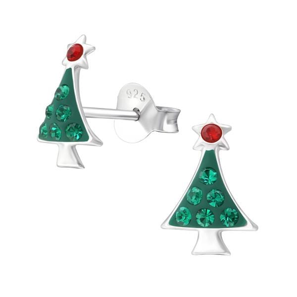 Silver Christmas Tree Ear Studs