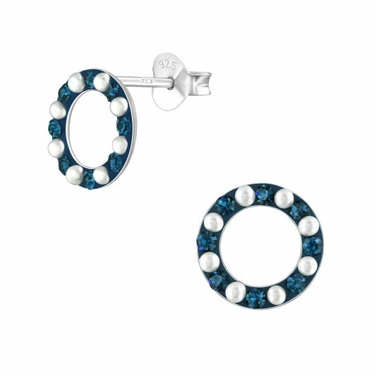 Silver Circle Pearl Stud Earrings