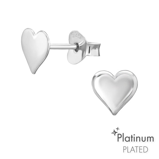 Silver Platinum Heart Stud Earrings