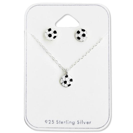 Kids Silver Football Necklace and Earrings Set