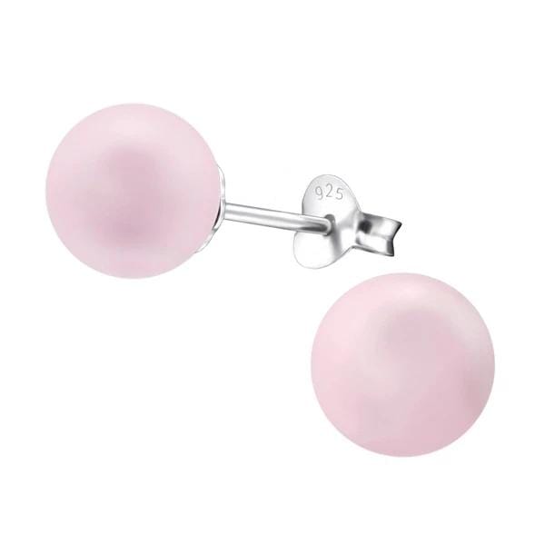 Silver Pearl Pastel Pink Stud Earrings With Swarovski Crystal