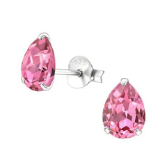 Silver Pear Stud Earrings with Swarovski Crystal