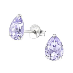 Silver Pear Stud Earrings with Swarovski Crystal
