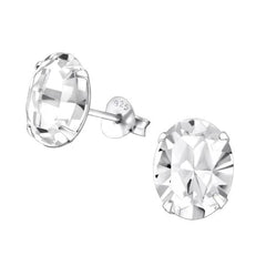 Silver Oval Stud Earrings with Swarovski Crystal