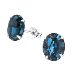 Silver Oval Stud Earrings with Swarovski Crystal