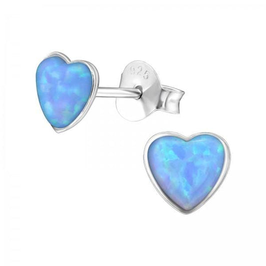 Silver Opal Heart Stud Earrings
