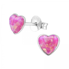 Silver Opal Heart Stud Earrings