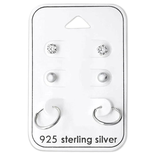Silver 3 Pairs Earrings Set