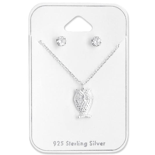 Silver Owl Necklace Set