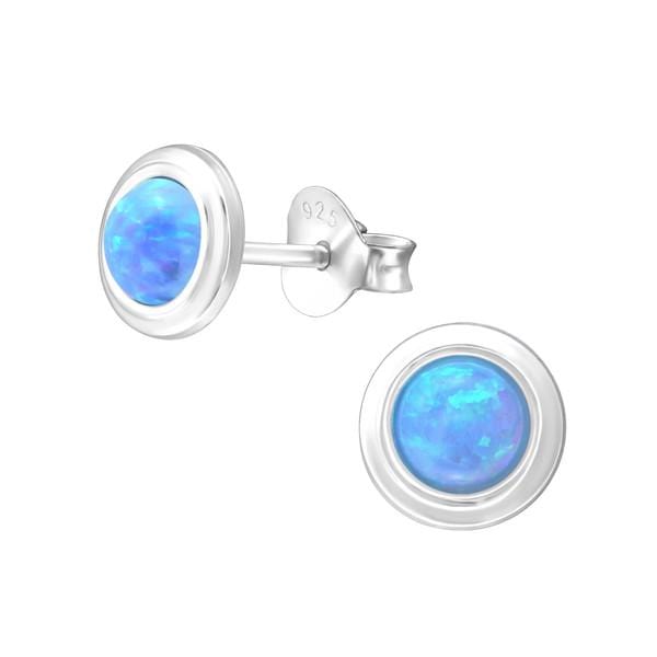 Sterling Silver Opal Round Stud Earrings