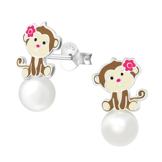 Kids Silver Monkey Pearl  Earrings