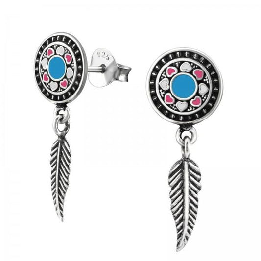 Silver Hanging Feather Ear Studs