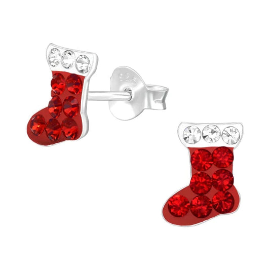 Kids Christmas Stocking Silver Earrings