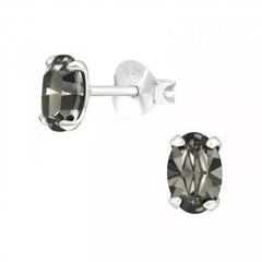 Silver Genuine European Crystal Oval Stud Earrings