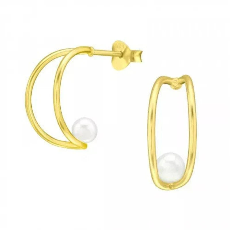 Silver Gold Half Hoop Stud Earrings