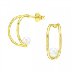 Silver Gold Half Hoop Stud Earrings