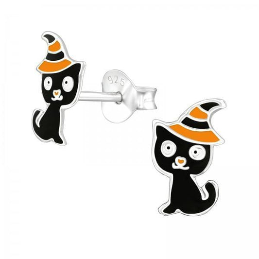 Kids Silver Cat Stud Earrings
