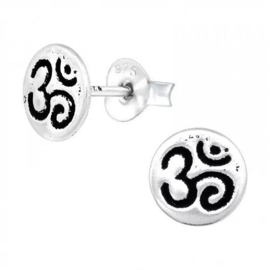 Silver Om Symbol Stud Earrings