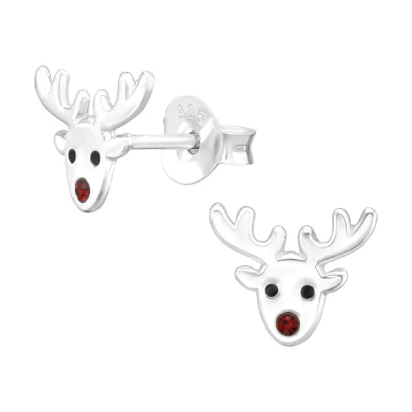 Kids Silver Reindeer Ear Studs