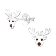 Kids Silver Reindeer Ear Studs