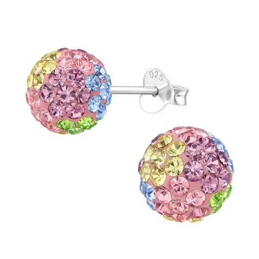 Silver Crystal Ball Stud Earrings