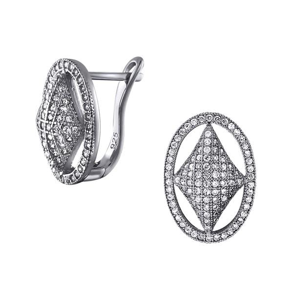 Silver  CZ Oval Stud Earrings