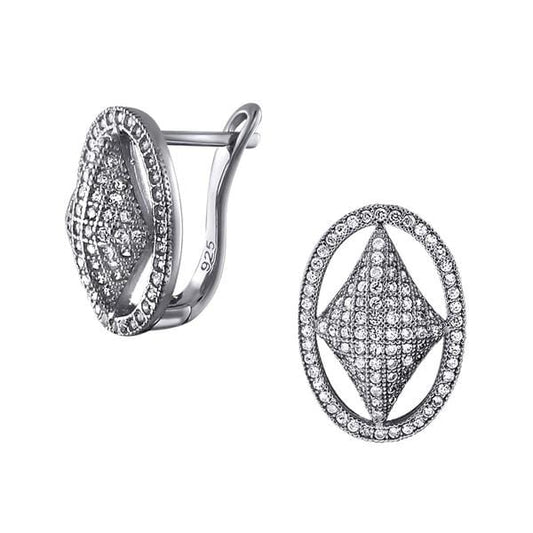 Silver  CZ Oval Stud Earrings