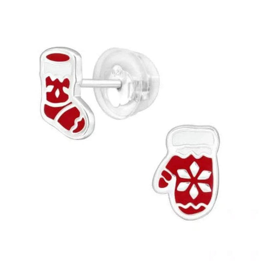 Kids Silver Premium Socks and Glove Stud Earrings