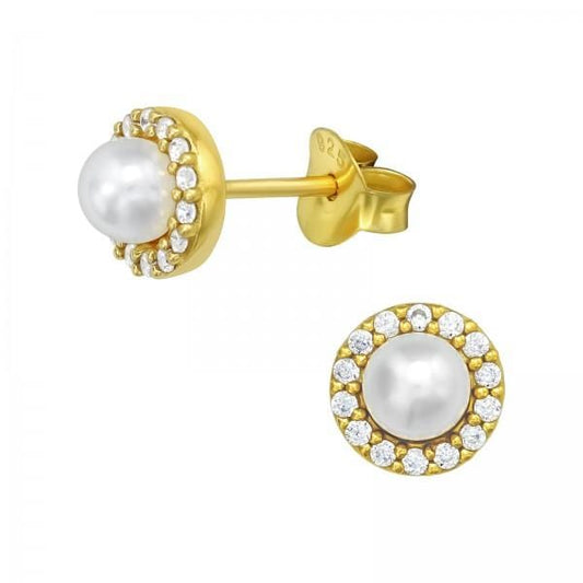 Silver Geometric Synthetic Pearl Ear Studs