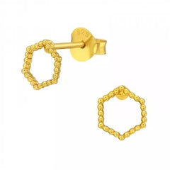 Silver Gold Hexagon Stud Earrings
