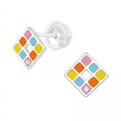 Kids  Silver Crystal Geometric Stud Earrings