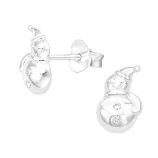 Silver Snowman Stud Earrings with Cubic Zirconia