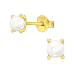 Silver Round Perl Earrings