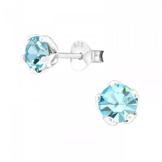 Silver Round  Aqua  Earrings