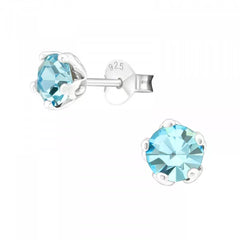 Silver Round  Aqua  Earrings