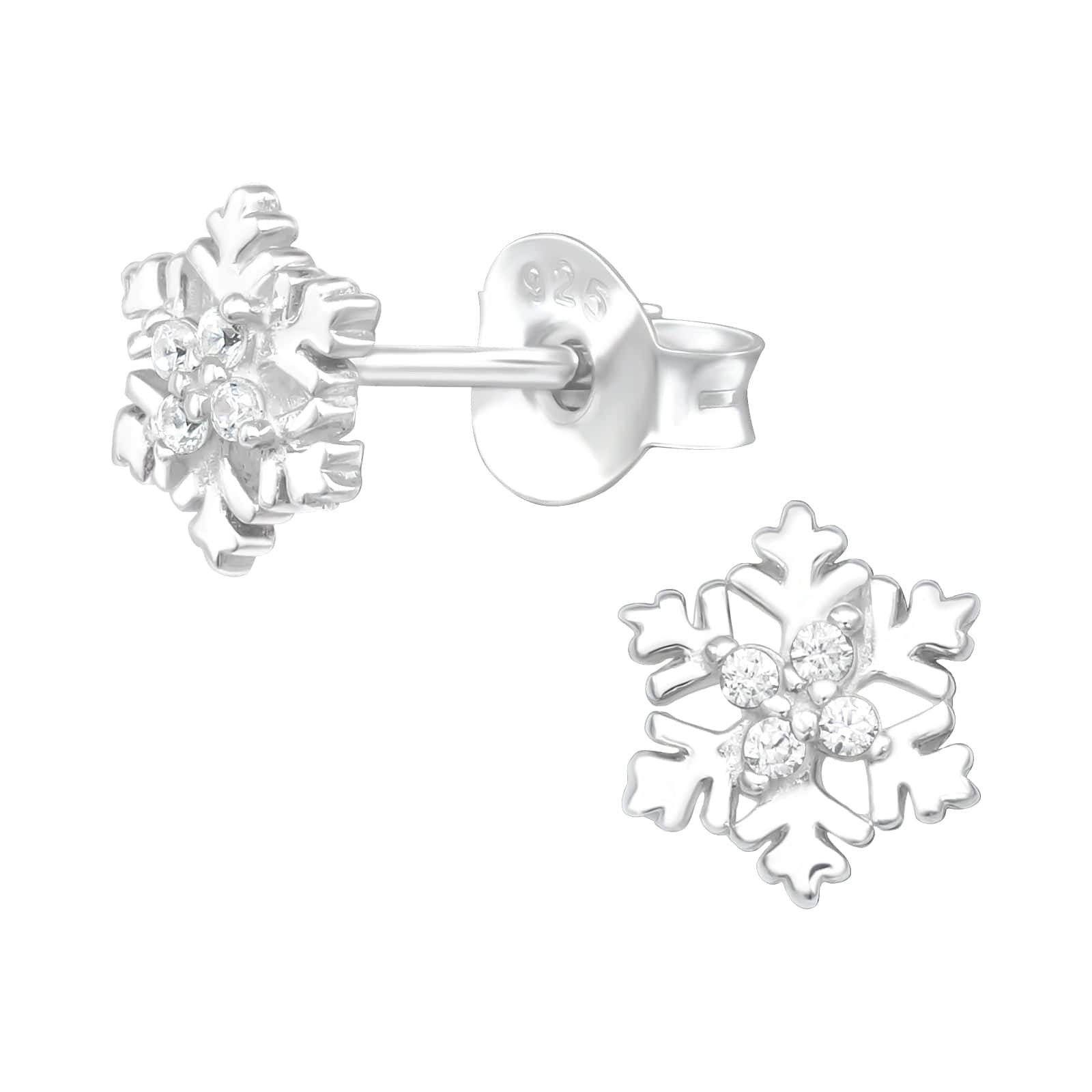 Silver CZ Crystal Snowflake Stud Earrings
