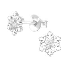 Silver CZ Crystal Snowflake Stud Earrings