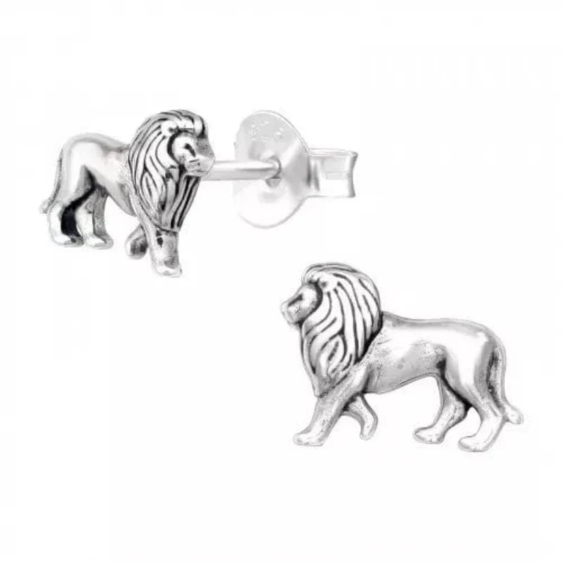 Silver Lion Stud Earrings