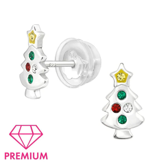 Silver Christmas Tree Earrings for Girls
