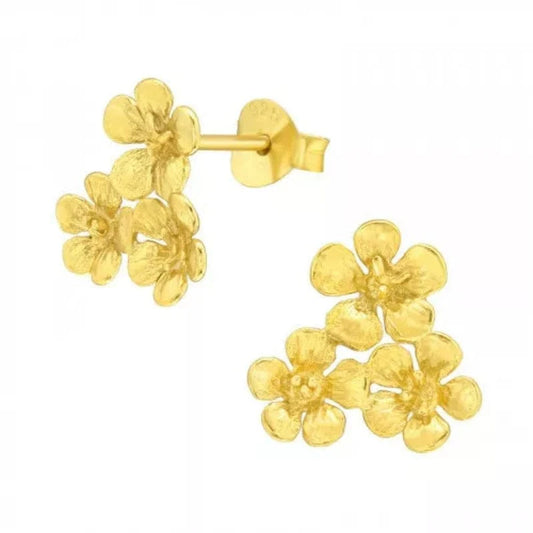 Silver Gold Flower Stud Earrings