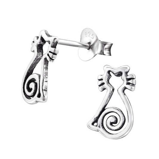 Silver Cat Stud Earrings