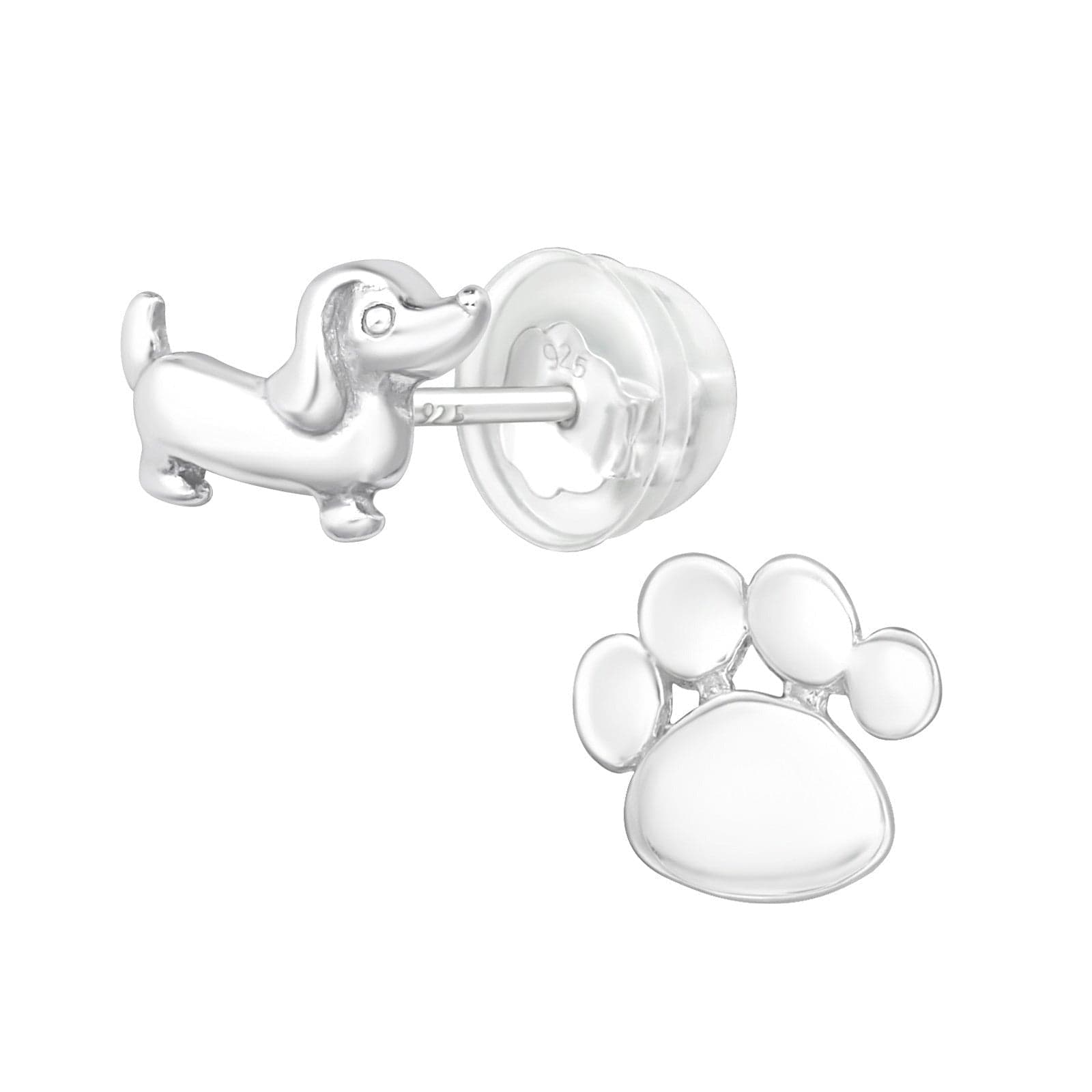 Silver Dog and Paw Print Earing for Girls