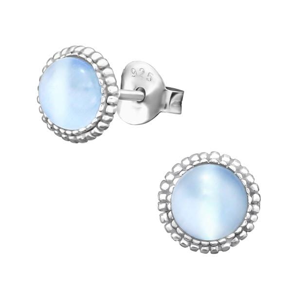 Silver Round Cat Eye Stud Earrings