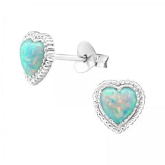 Silver Heart Opal Stud Earrings